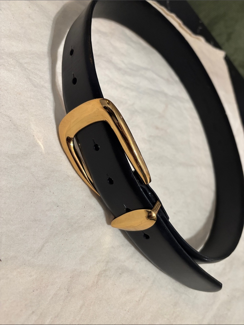 Madewell Black Genuine Italian Leather Belt with Gold Buckle